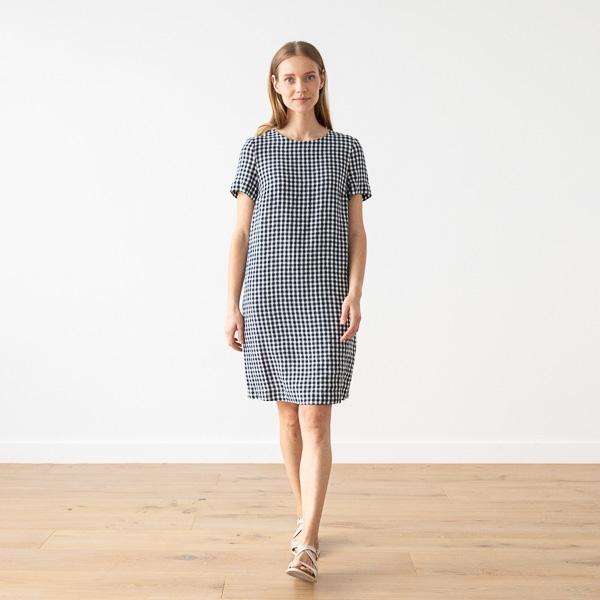 Linenme Navy Check Linen Dress Isabella