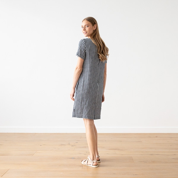 Linenme Navy Check Linen Dress Isabella