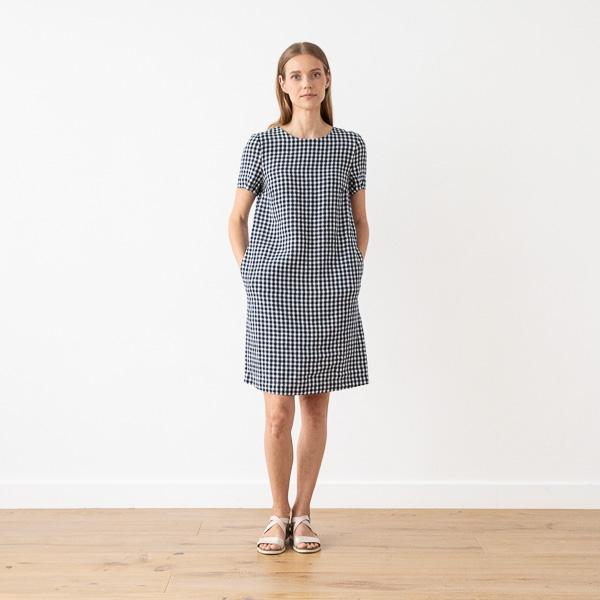 linenme Navy Check Linen Dress Isabella