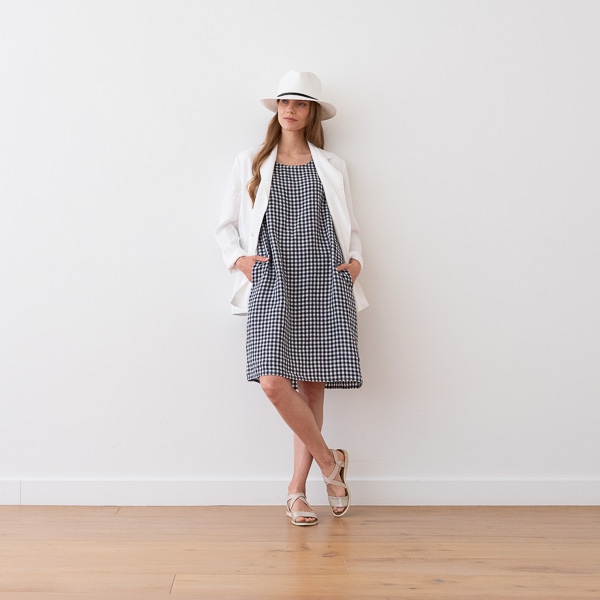 Linenme Navy Check Linen Dress Julia