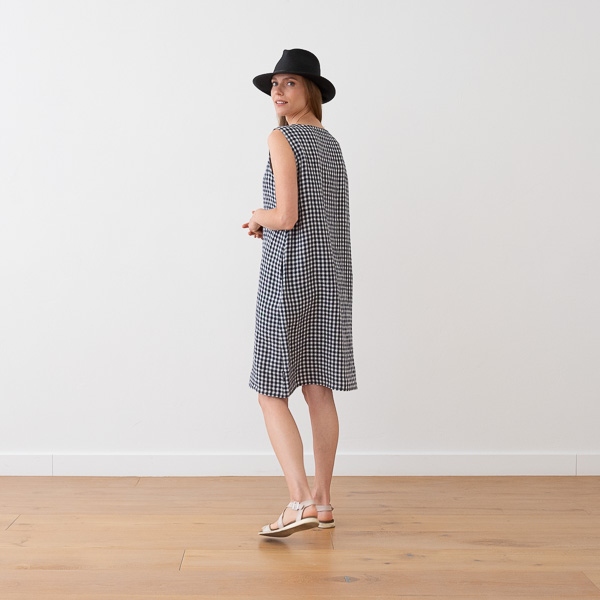 Linenme Navy Check Linen Dress Julia