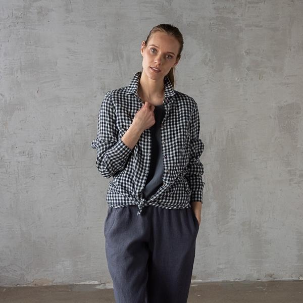 Linenme Navy Check Linen Shirt Ernesto