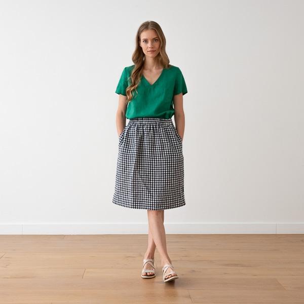 Linenme Navy Check Linen Skirt Emma