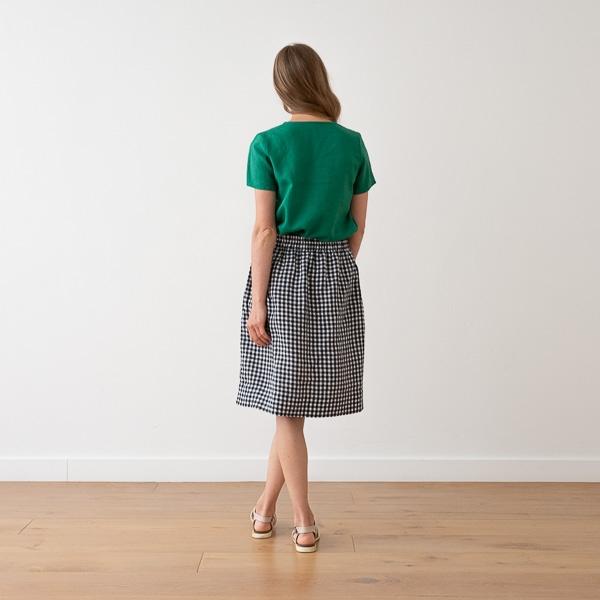 Linenme Navy Check Linen Skirt Emma