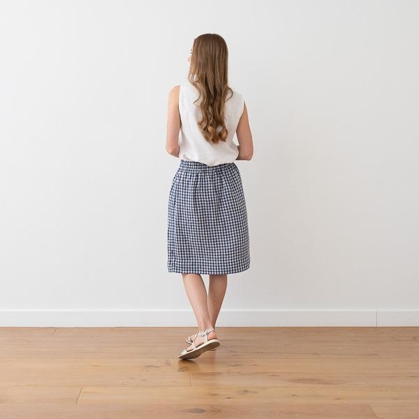 Linenme Navy Check Linen Skirt Emma