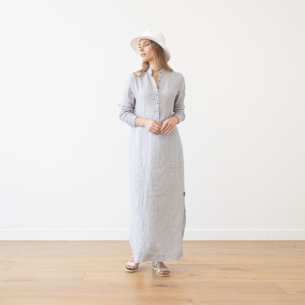 Linenme Navy Stripe Linen Dress Dona