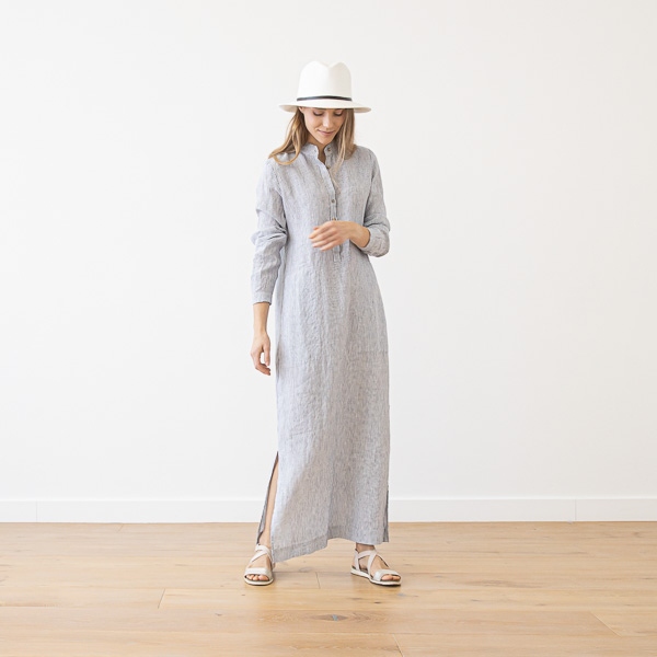 linenme Navy Stripe Linen Dress Dona