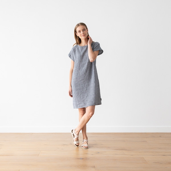 Linenme Navy White Linen Dress Gingham Alice