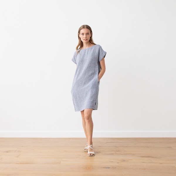 Linenme Navy White Linen Dress Gingham Alice