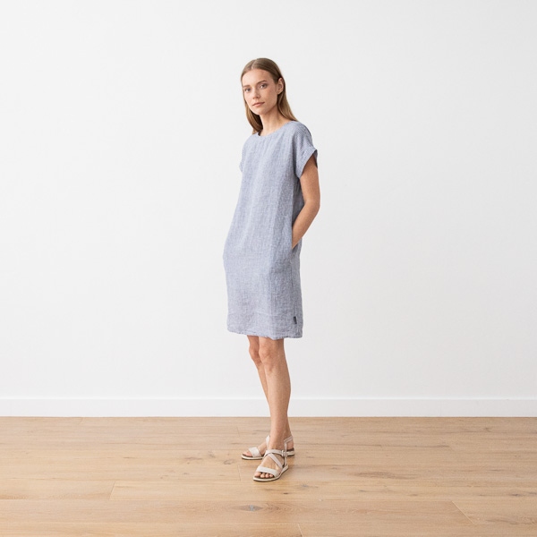 Linenme Navy White Linen Dress Gingham Alice