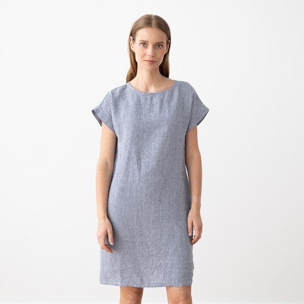 linenme Navy White Linen Dress Gingham Alice
