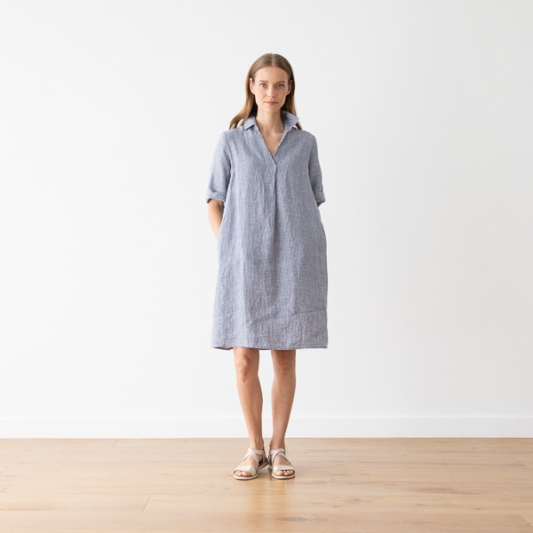 Linenme Navy White Linen Dress Gingham Nicole