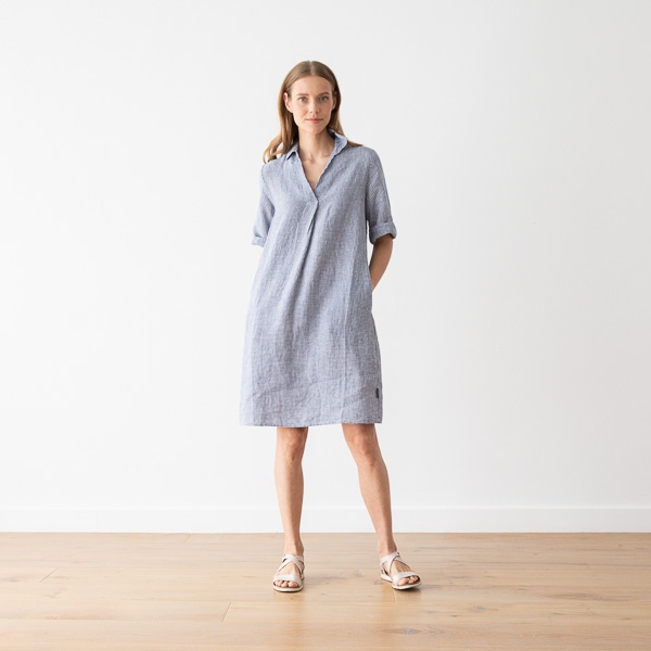 Linenme Navy White Linen Dress Gingham Nicole