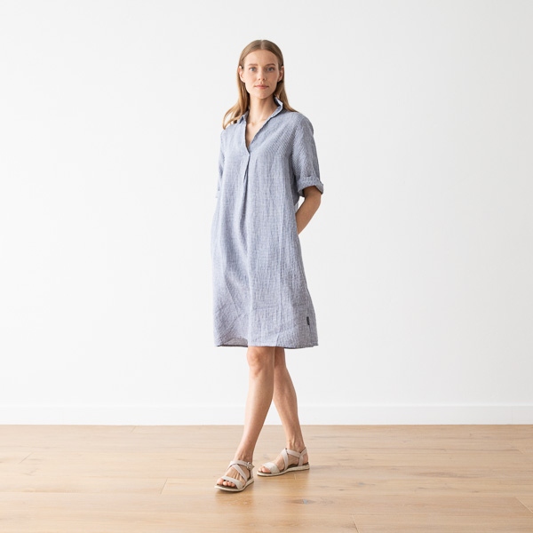 Linenme Navy White Linen Dress Gingham Nicole