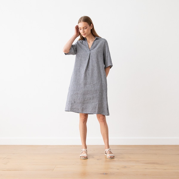 Linenme Navy White Linen Dress Gingham Nicole