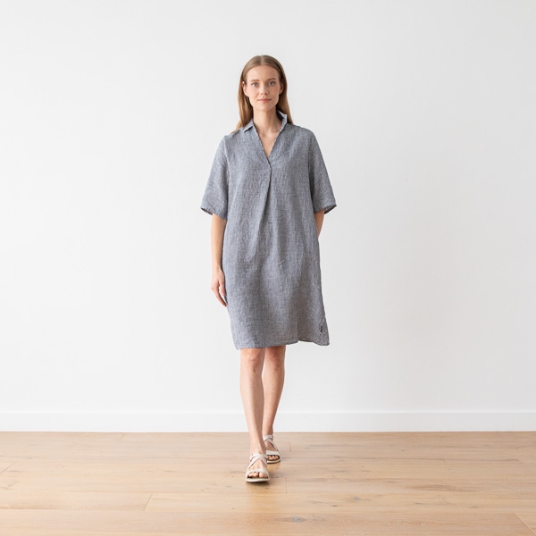 Linenme Navy White Linen Dress Gingham Nicole