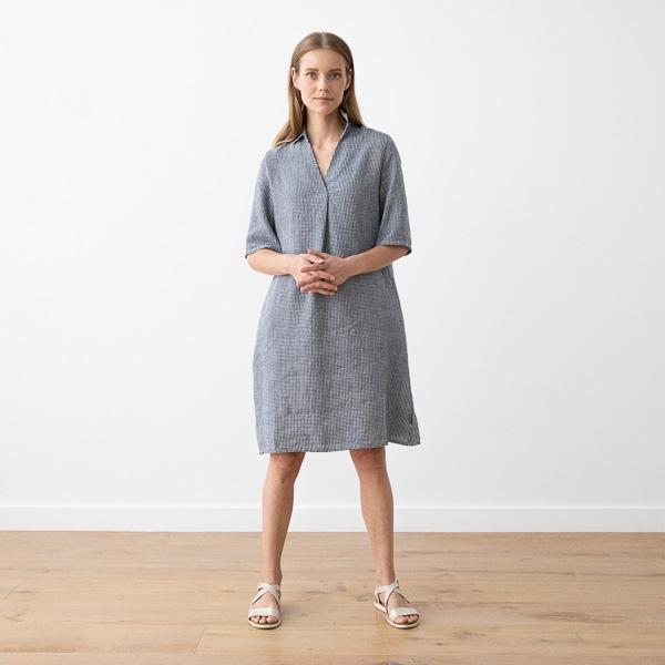 Linenme Navy White Linen Dress Gingham Nicole