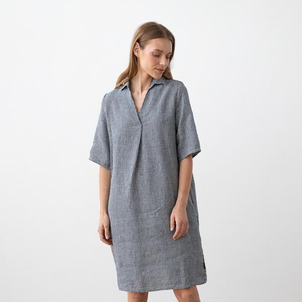 linenme Navy White Linen Dress Gingham Nicole