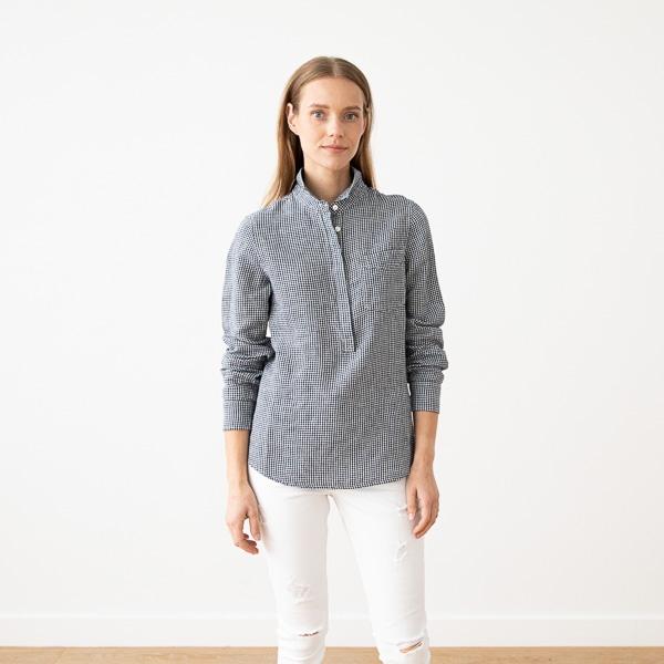 Linenme Navy White Linen Shirt Gingham Fabio