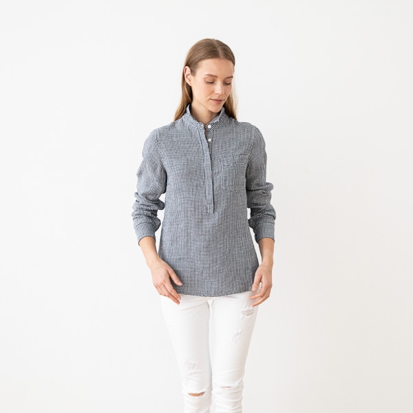 Linenme Navy White Linen Shirt Gingham Fabio