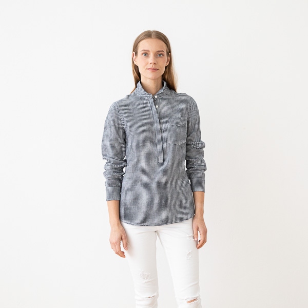 linenme Navy White Linen Shirt Gingham Fabio