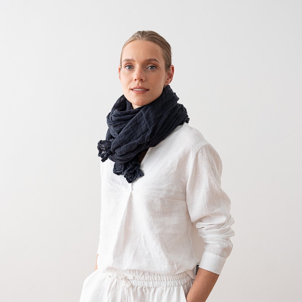 Linenme New Night Blue Linen Summer Scarf Garza