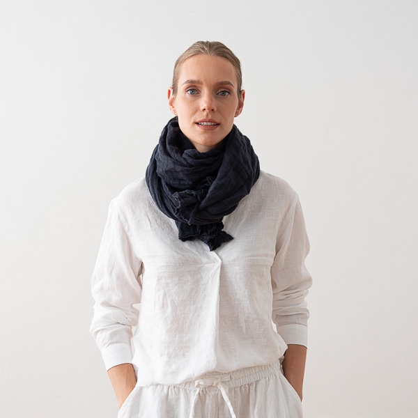 linenme New Night Blue Linen Summer Scarf Garza