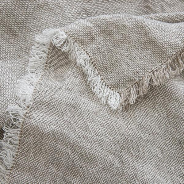 Linenme Oatmeal Linen Throw With Fringes Rustico