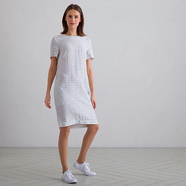 linenme Off White Navy Check Linen Dress Isabella
