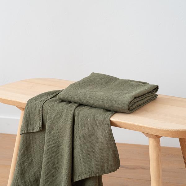 Linenme Olive Green Linen Waffle Bath Towel Washed