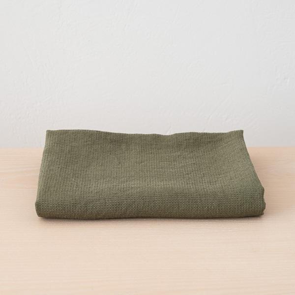 linenme Olive Green Linen Waffle Bath Towel Washed