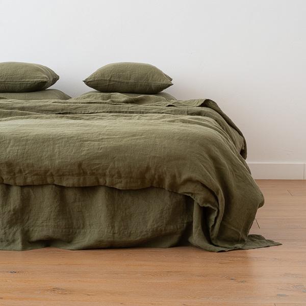 linenme Olive Linen Duvet Stone Washed
