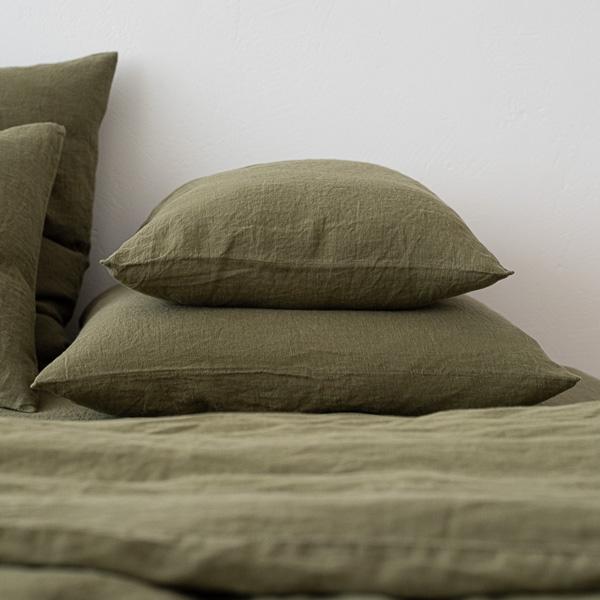 Linenme Olive Stone Washed Bed Linen Pillow Case