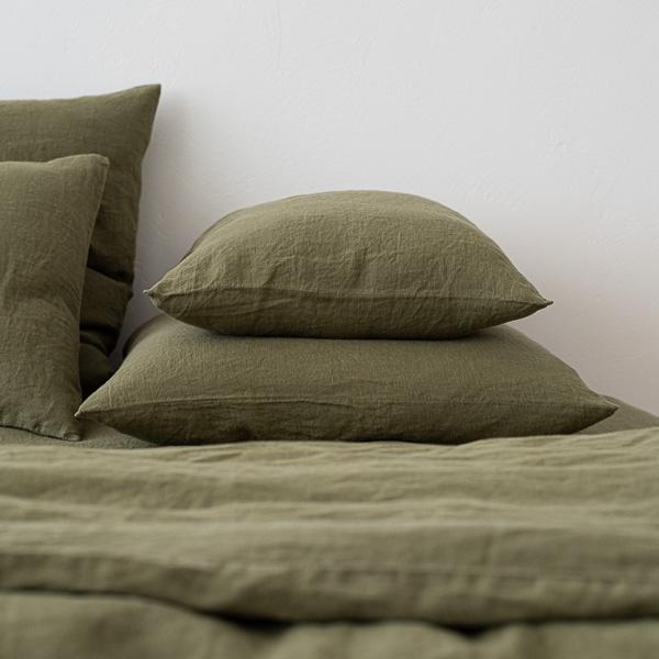 linenme Olive Stone Washed Bed Linen Pillow Case