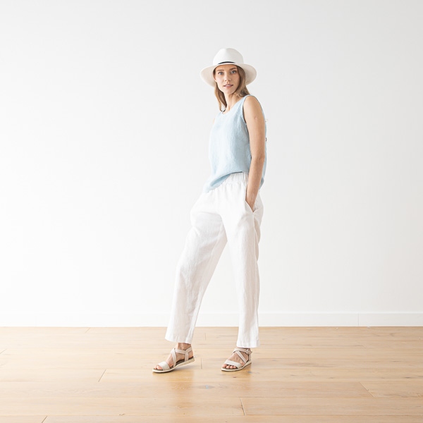 Linenme Optical White Linen Trousers Emma