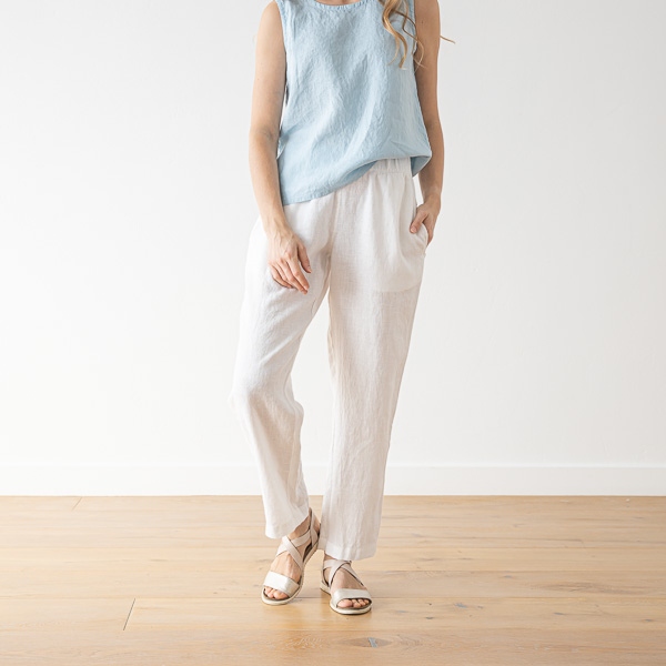 Linenme Optical White Linen Trousers Emma