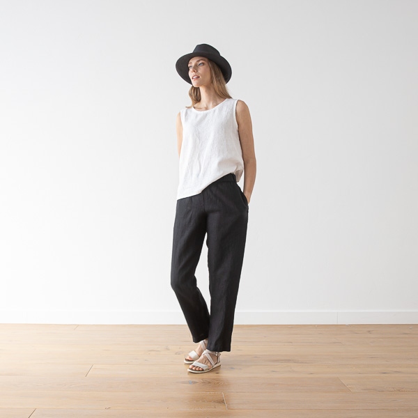 Linenme Optical White Linen Trousers Emma