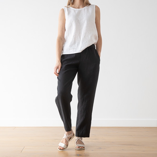 Linenme Optical White Linen Trousers Emma