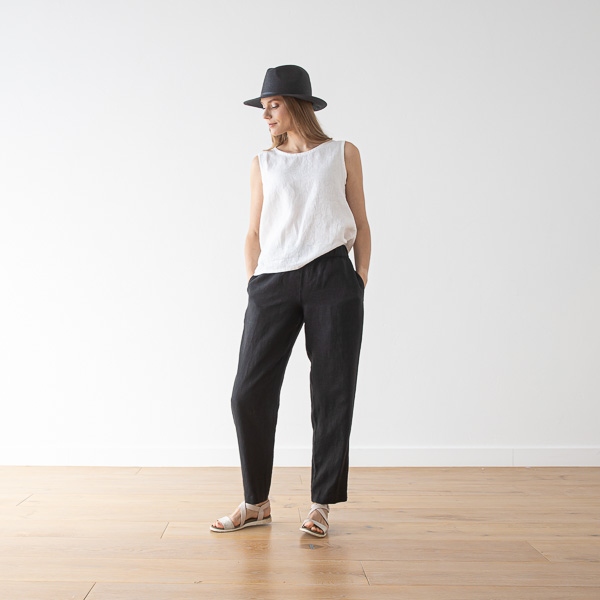 linenme Optical White Linen Trousers Emma