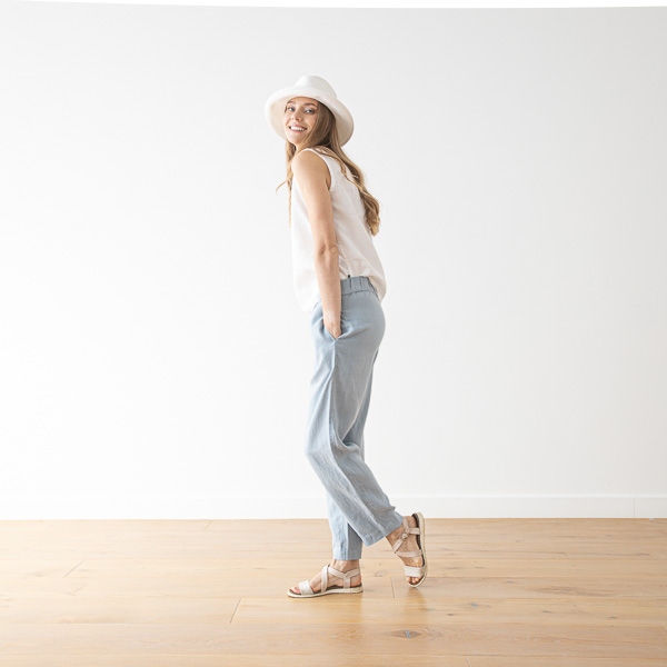 Linenme Optical White Linen Trousers Emma