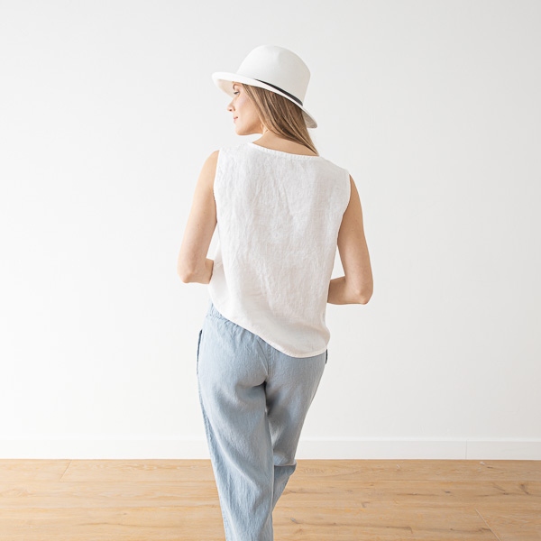 Linenme Optical White Linen Trousers Emma