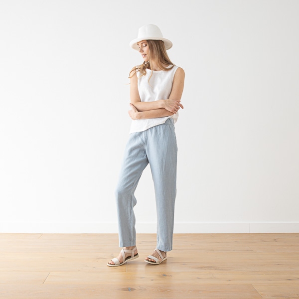 linenme Optical White Linen Trousers Emma