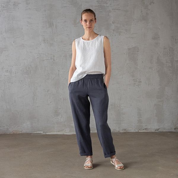 linenme Optical White Linen Trousers Emma
