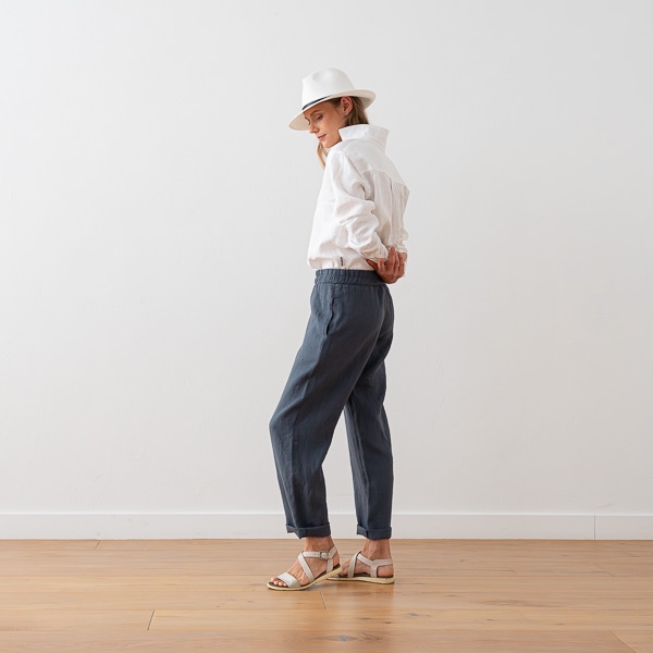 Linenme Optical White Linen Trousers Emma