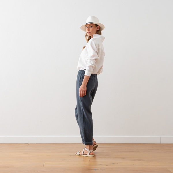Linenme Optical White Linen Trousers Emma