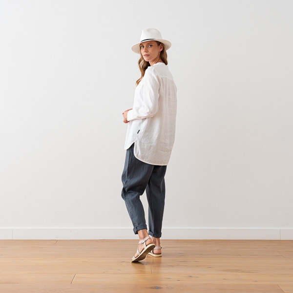 Linenme Optical White Linen Trousers Emma