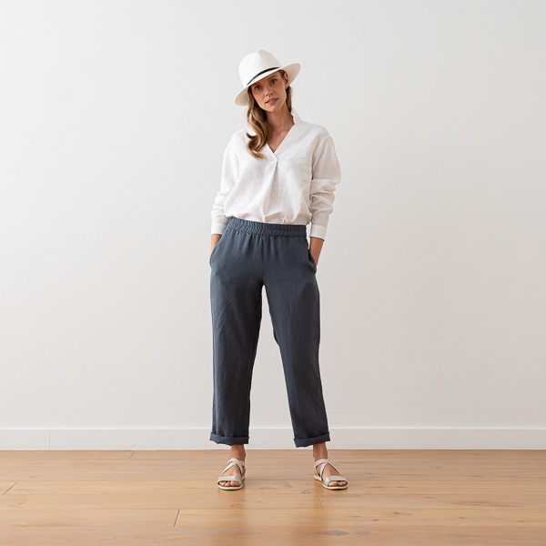 linenme Optical White Linen Trousers Emma
