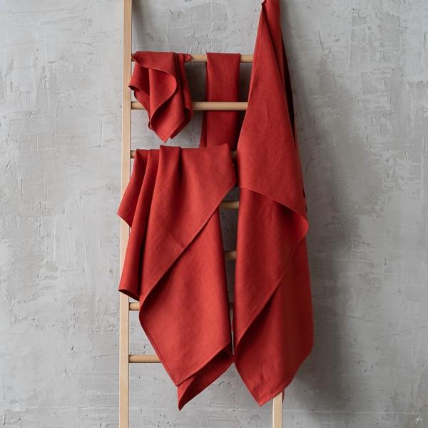 Linenme Orange Linen Bath Towels Set Lara