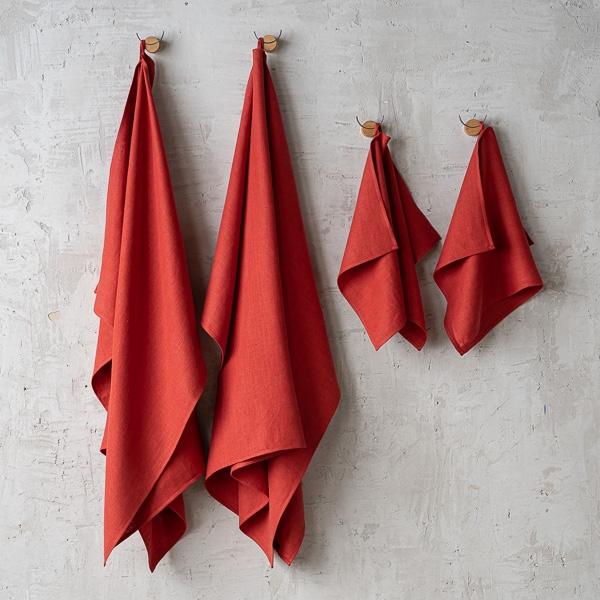 linenme Orange Linen Bath Towels Set Lara