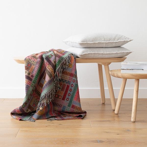 Linenme Red Green Merino Wool Throw Marta